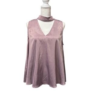 Caramela Satin Sleeveless Mock Neck Blouse Mauve Purple Size L